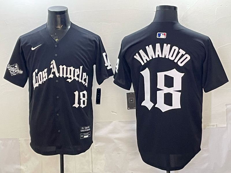 Men 2026 Los Angeles Dodgers #18 Yamamoto Black 5th generation Joint Name Nike MLB Jersey style 04